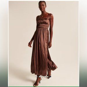 Abercrombie & Fitch Smocked Bodice Satin Maxi Dress